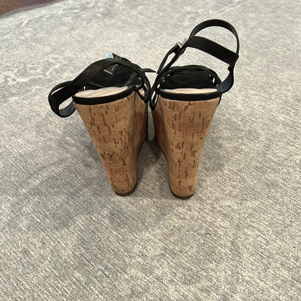 SCHUTZ Black Strappy Wedge Sandals